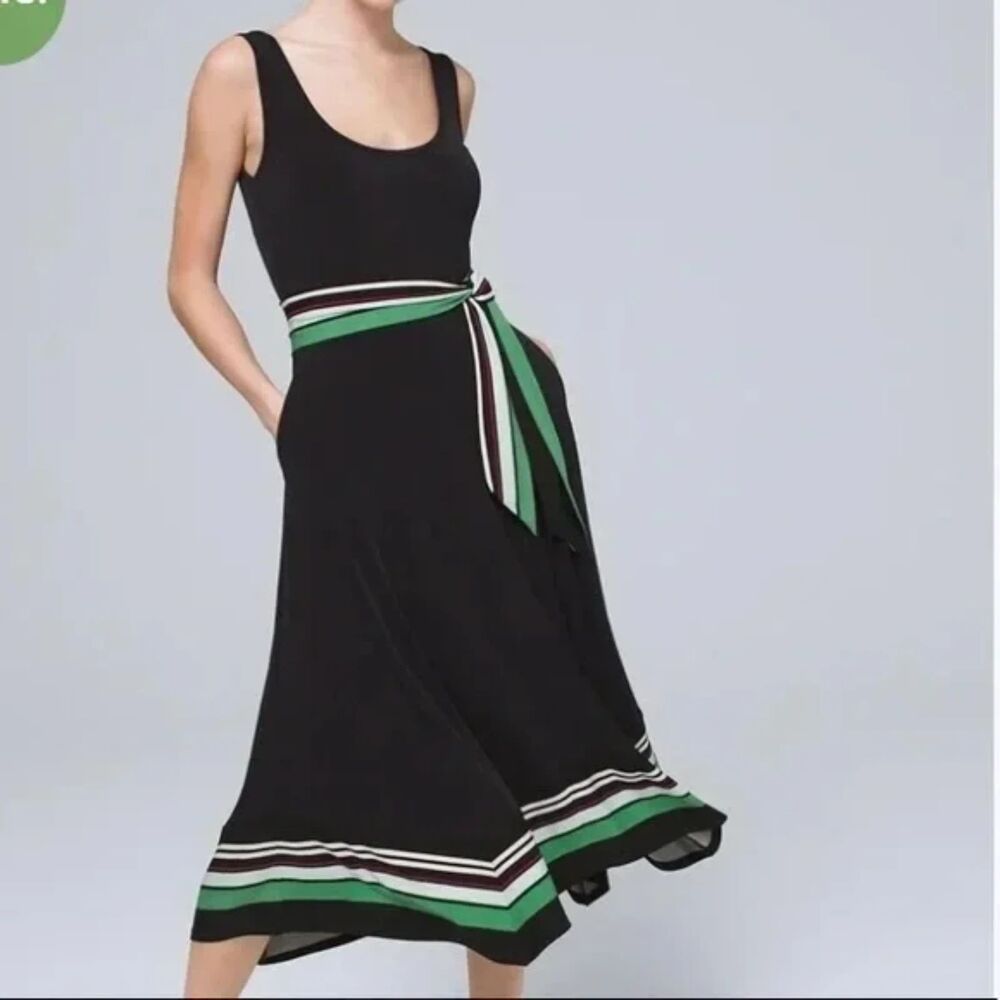WHBM Black Sleeveless Tank Dress Border Stripe Sz XS White House Black Market